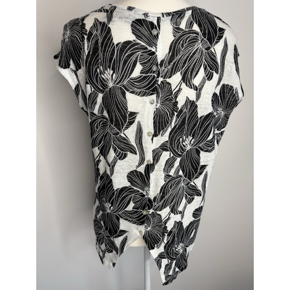 TAHARI 100% Linen Sleeveless Shirt‎ Women Size Medium Tropical Floral Natural - Picture 3 of 7
